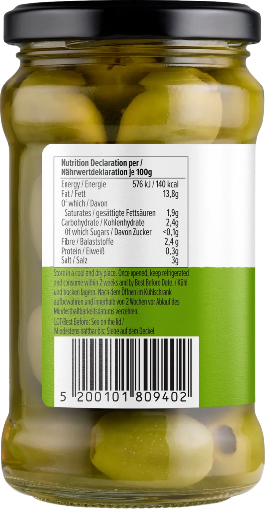 Olives vertes dénoyautées — Côté A
